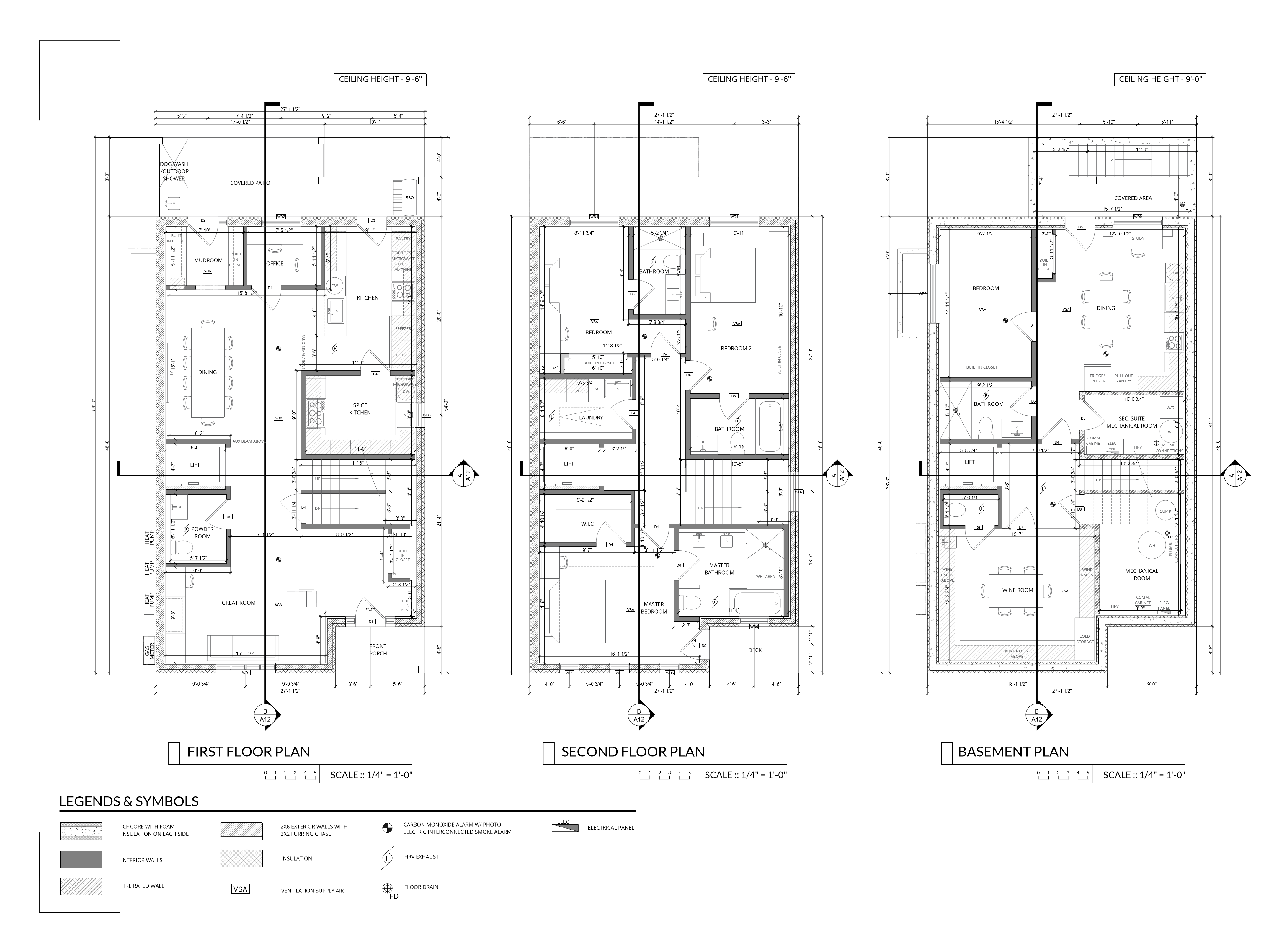 First, second & basement floor plans
