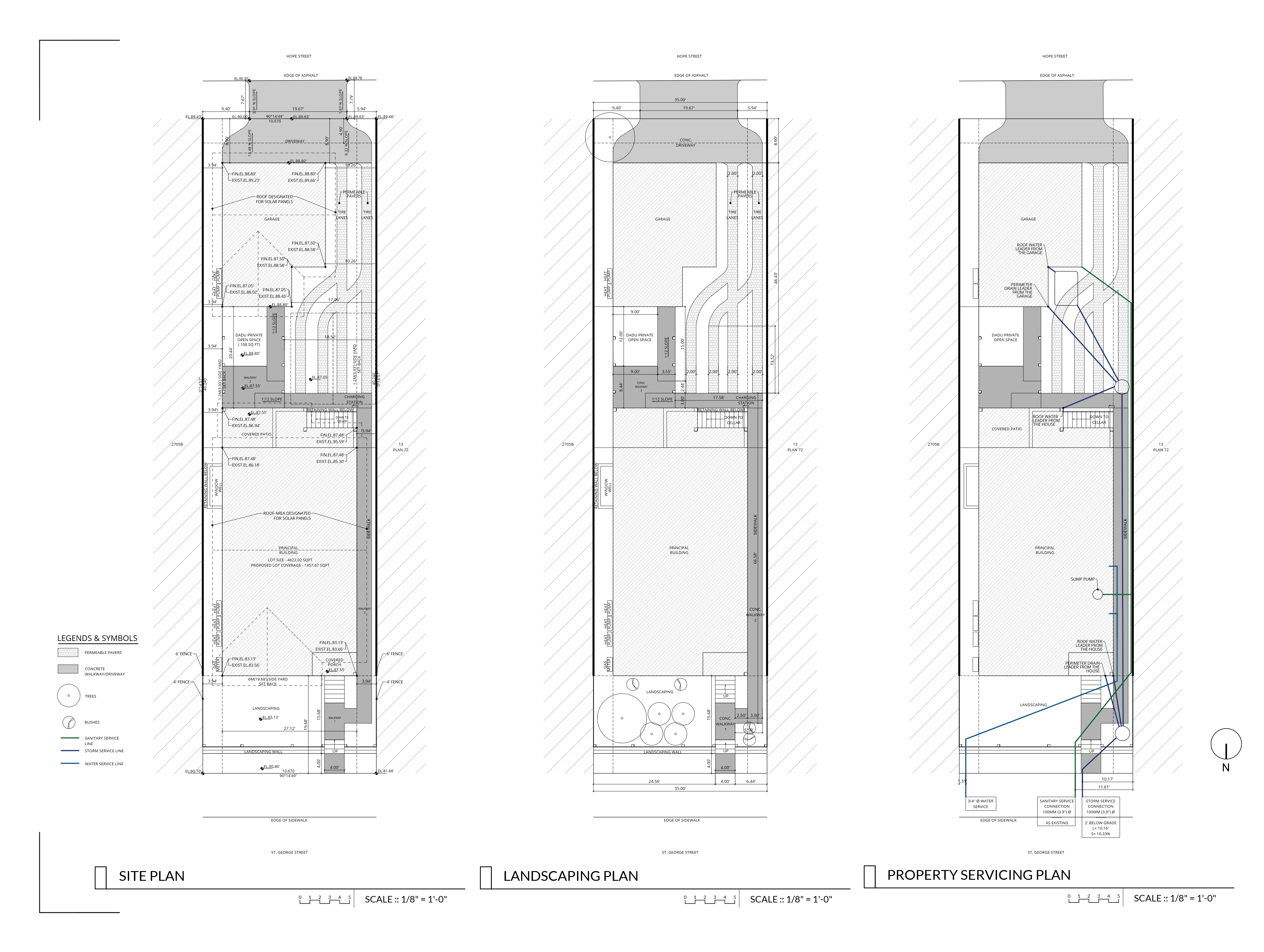 Site plan — residence, garage & laneway house on the 35' × 132' lot